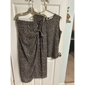 Patricia Jones Med 8 Animal Print Faux Wrap Skirt Set Top Silky 90s Cheetah 2pc